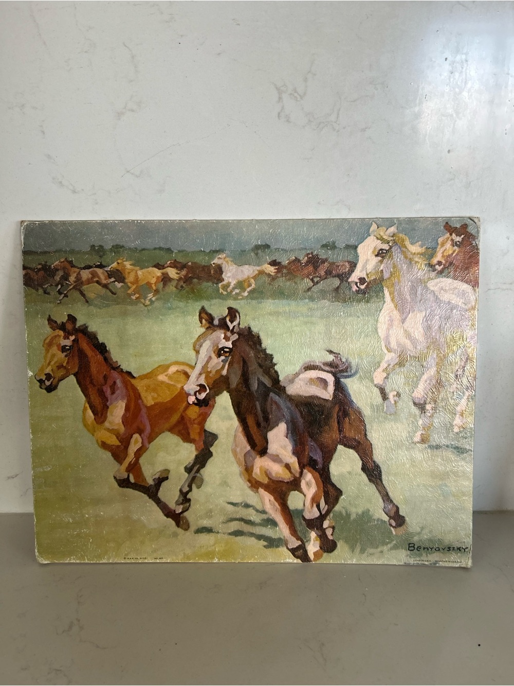 Vintage Litho Print of a Painting by Benyovszky called Thundering Herd